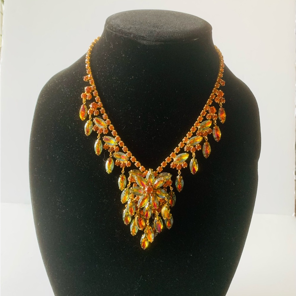 Juliana D & E Watermelon Peacock Rhinestone Vintage Necklace